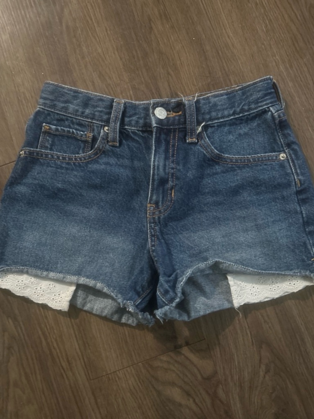 Old Navy Blue Denim Shorts with Eyelet Lace Hem